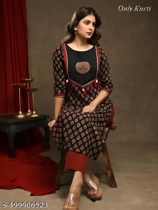 Traditional Cotton Ajrakh Printed Kurti For Women - ARYAMI