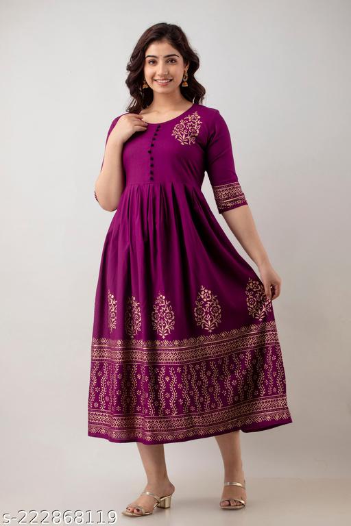 Stylish Rayon Printed Anarkali Flared Kurta - ARYAMI