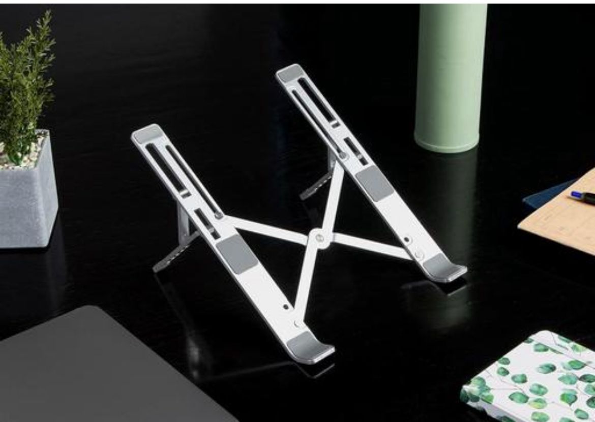  Tabletop Laptop Stand, Ergonomic Adjustable & Ventilated Metal Riser Holder for Desk Fits Upto 15.6 Inch Laptops (Silver)