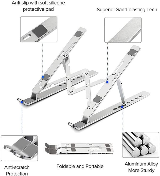  Tabletop Laptop Stand, Ergonomic Adjustable & Ventilated Metal Riser Holder for Desk Fits Upto 15.6 Inch Laptops (Silver) - YOOFIND