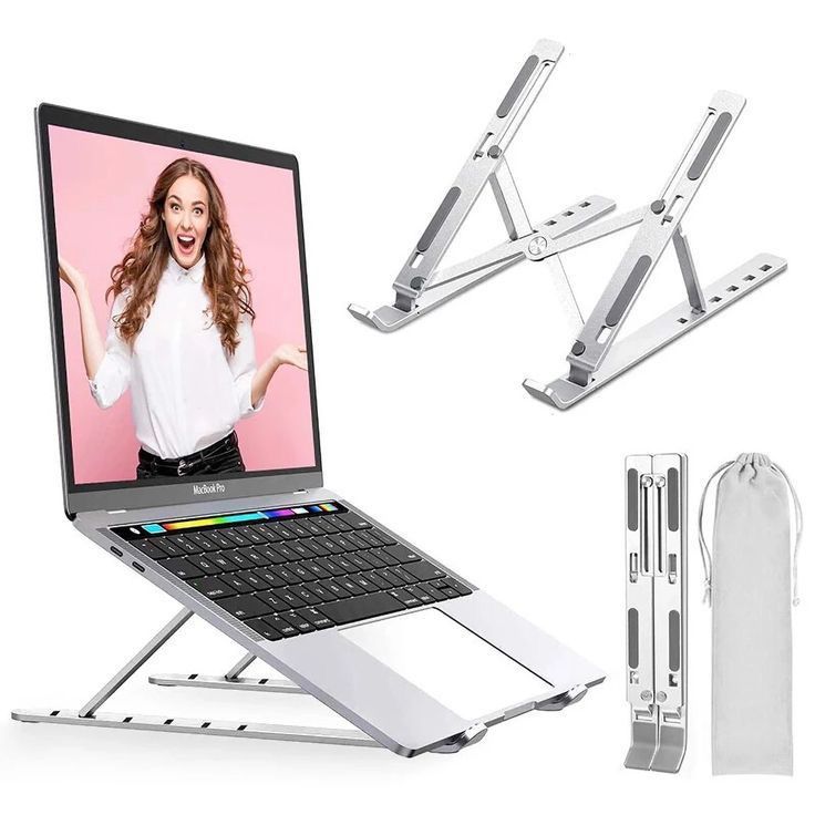 Tabletop Laptop Stand, Ergonomic Adjustable & Ventilated Metal Riser Holder for Desk Fits Upto 15.6 Inch Laptops (Silver) - YOOFIND