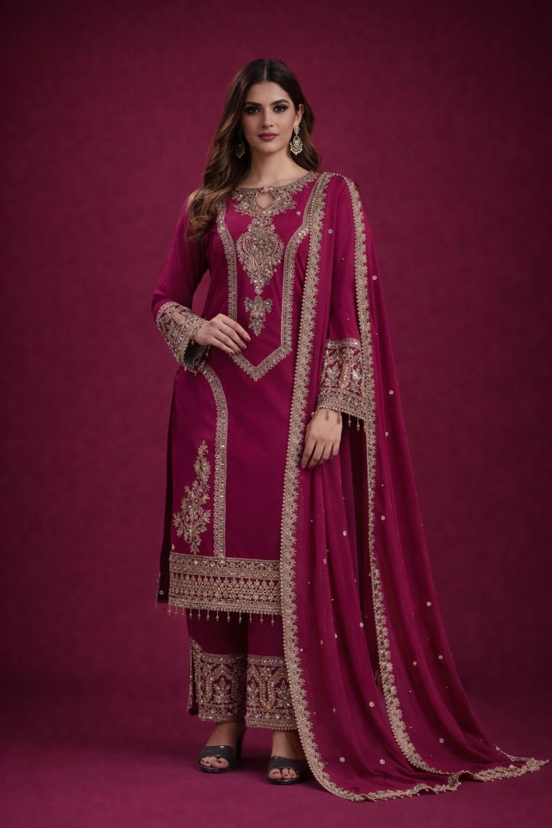 Embroidered Heavy Chinon Silk kurti with embroidered salwar and dupatta Set & Materials new designer havy embroidery work - Savéra collection