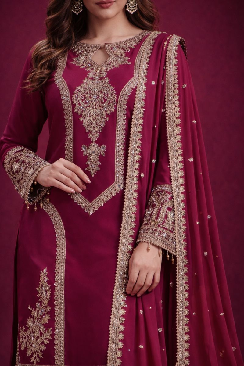 Embroidered Heavy Chinon Silk kurti with embroidered salwar and dupatta Set & Materials new designer havy embroidery work - Savéra collection