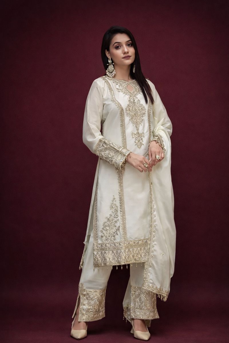Embroidered Heavy Chinon Silk kurti with embroidered salwar and dupatta Set & Materials new designer havy embroidery work