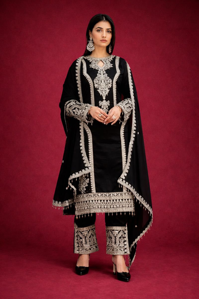 Embroidered Heavy Chinon Silk kurti with embroidered salwar and dupatta Set & Materials new designer havy embroidery work