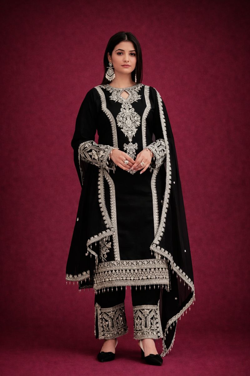 Embroidered Heavy Chinon Silk kurti with embroidered salwar and dupatta Set & Materials new designer havy embroidery work - Savéra collection