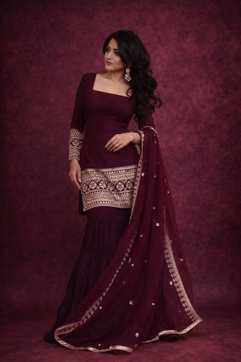 Beautiful Womens georgette embroidery sharara pant with dupatta Suit Set - Savéra collection