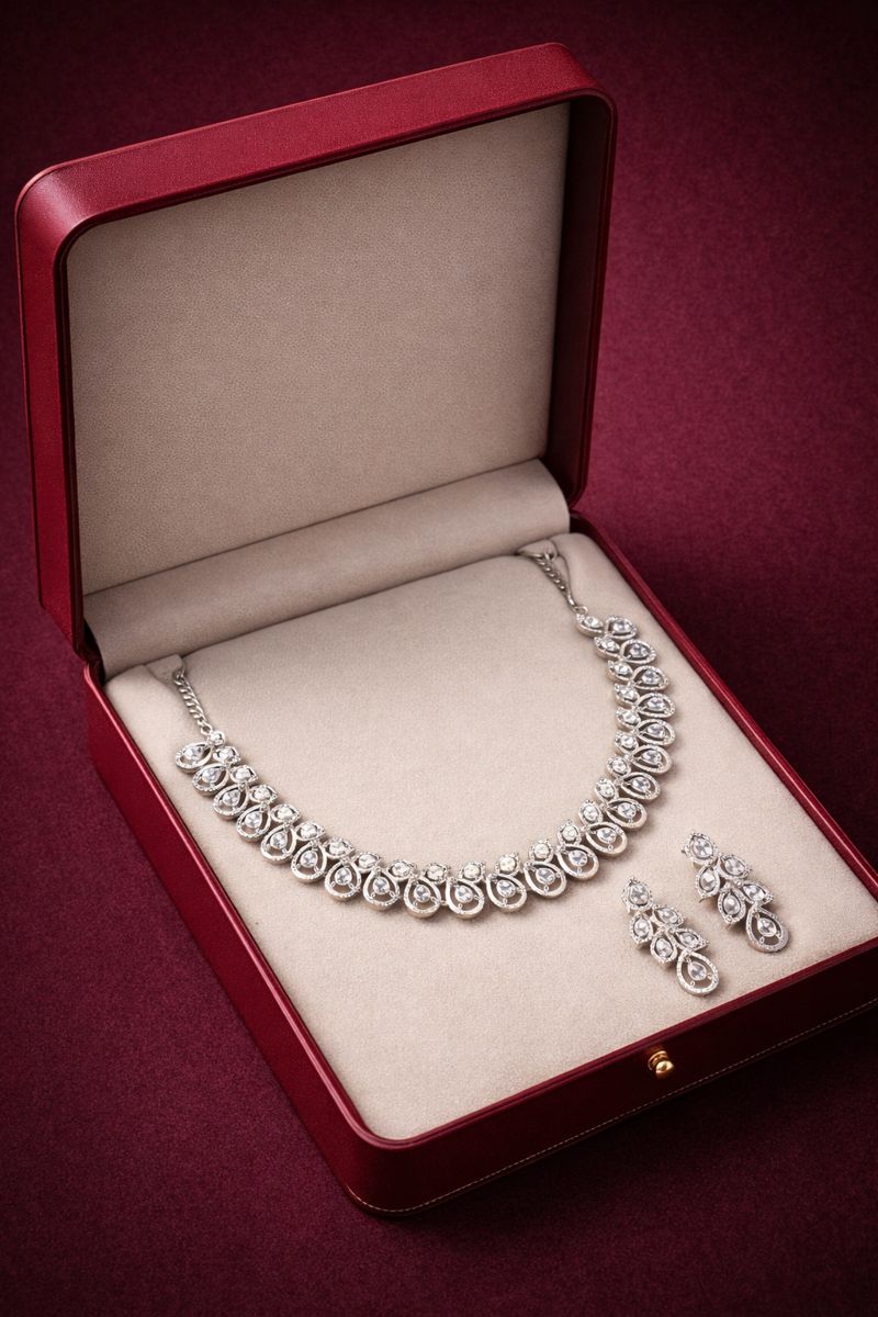 Rhodium Plated Jewellery Set with White Austrian Diamond  - Savéra collection