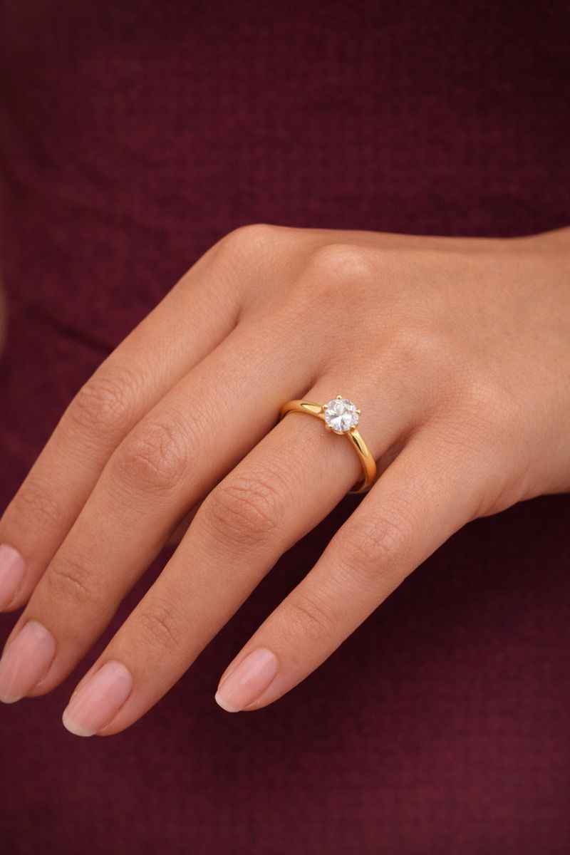 One Gram Gold Single Round Solitaire Rings For Women And Girls - Savéra collection