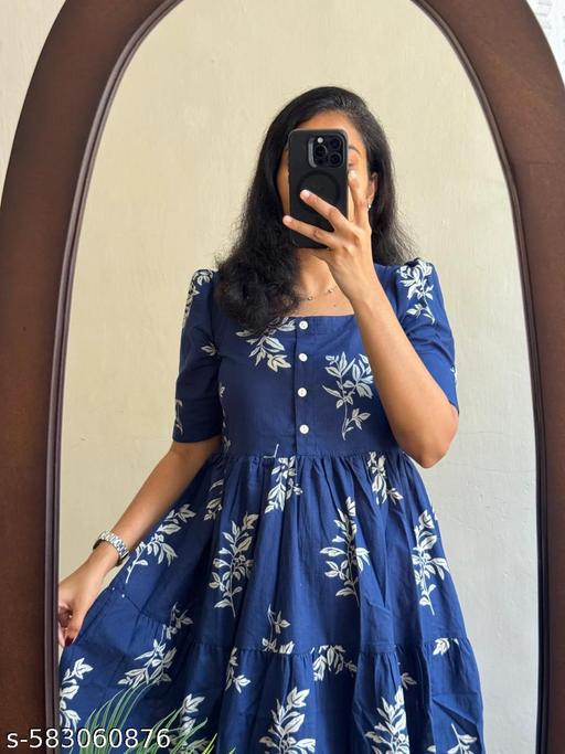 New Design Women Half  Sleeves  Printed Middy Gown || Women Gown || Women Dress || Women Frock || Frock for girls || Dress for women || Printed Dress - REVIVO