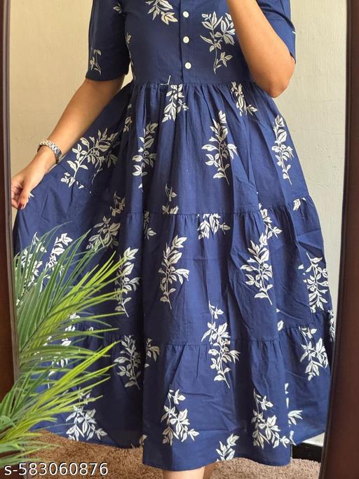 New Design Women Half  Sleeves  Printed Middy Gown || Women Gown || Women Dress || Women Frock || Frock for girls || Dress for women || Printed Dress - REVIVO