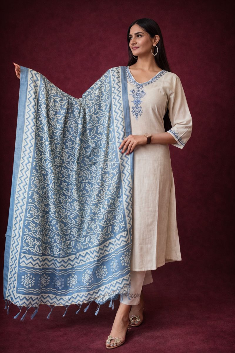 Womens Ethnic Embroidery Top Pant And Dupatta Set - Savéra collection