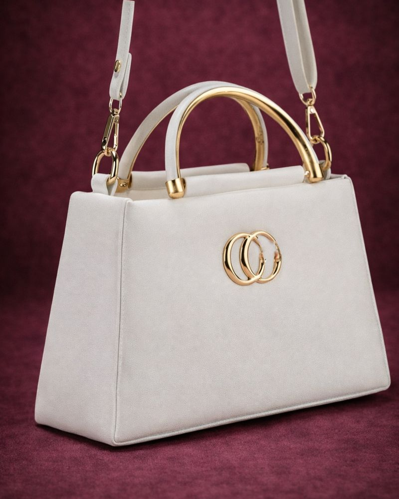 Designer Handbag with gold accents and detachable strap 