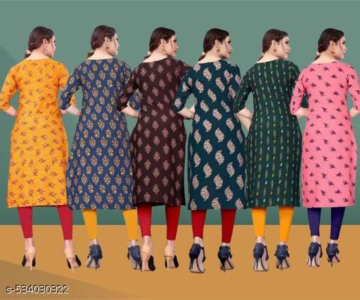 Revivo 6x Women Printed Crepe Kurti (Combo Of 6) - REVIVO