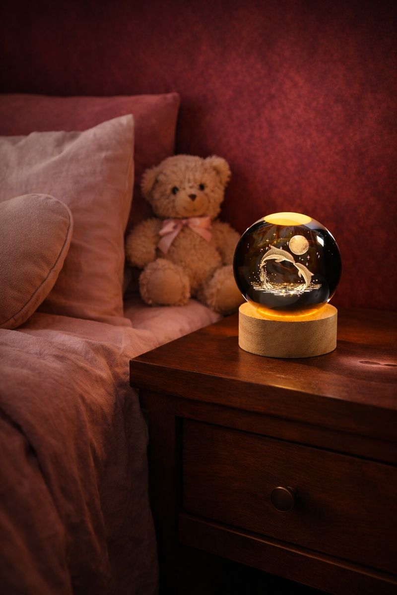 Rolexexplorer 3D Crystal Ball with LED Wooden Base, Crystal Dolphin Figurine Paperweight Ornaments, 3D Laser Engraved Decorative Glass Ball Birthday Gifts for Girls or Boys. (Dolphin) - Savéra collection
