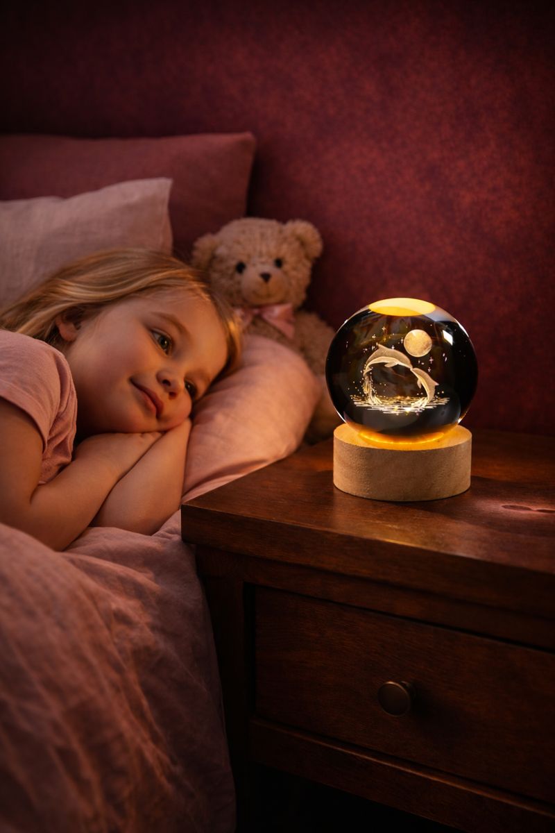 Rolexexplorer 3D Crystal Ball with LED Wooden Base, Crystal Dolphin Figurine Paperweight Ornaments, 3D Laser Engraved Decorative Glass Ball Birthday Gifts for Girls or Boys. (Dolphin) - Savéra collection