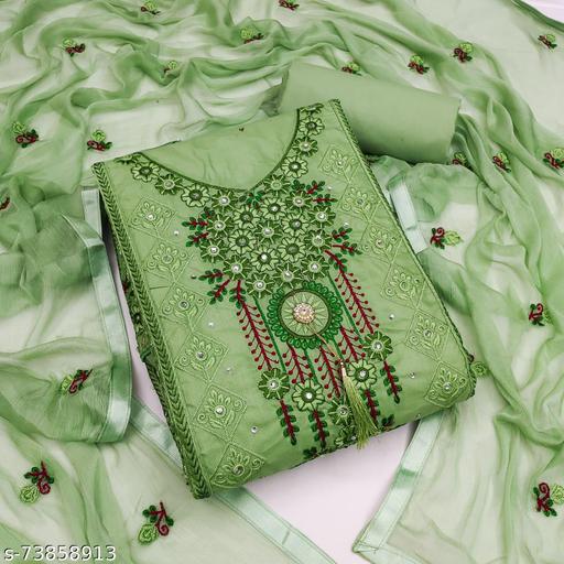 Women's Green  Embroidered Cotton Suits & Dress Materials - amamestyle