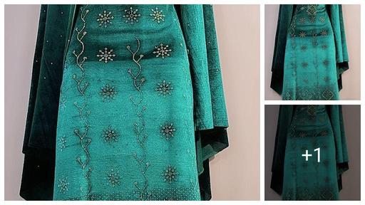 Women's Teal Floral Embroidered Velvet Suits & Dress Materials