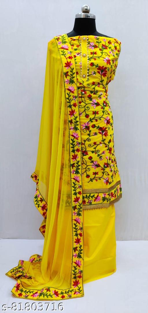 Women's Yellow Botanical Embroidered Cotton Suits & Dress Materials - amamestyle