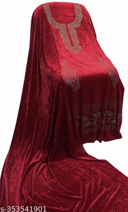 Maroon Unstitched Salwar Suit with Shawl in Velvet Fabric  - amamestyle