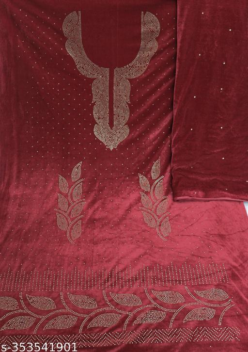 Maroon Unstitched Salwar Suit with Shawl in Velvet Fabric  - amamestyle