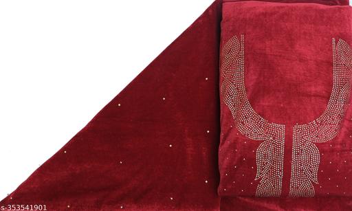 Maroon Unstitched Salwar Suit with Shawl in Velvet Fabric  - amamestyle