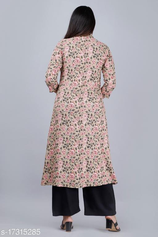 Women Rayon A-line Printed Long Kurti With Palazzos - amamestyle