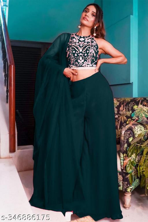 Women Crop Top Palazzo Dupatta Set