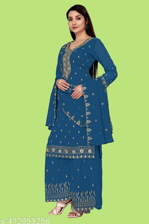 Majestic Weaves: Kurti Sharara Dupatta Combo - amamestyle