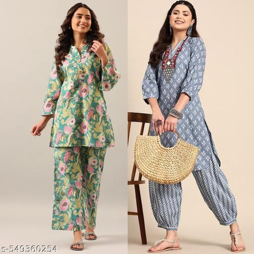 Combo of 2 Cotton Printed Kurta Sets for Women | Comfortable Daily Wear Ethnic Set