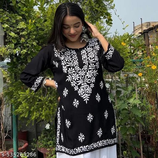 Insha Chikankari Short Rayon Kurti - amamestyle
