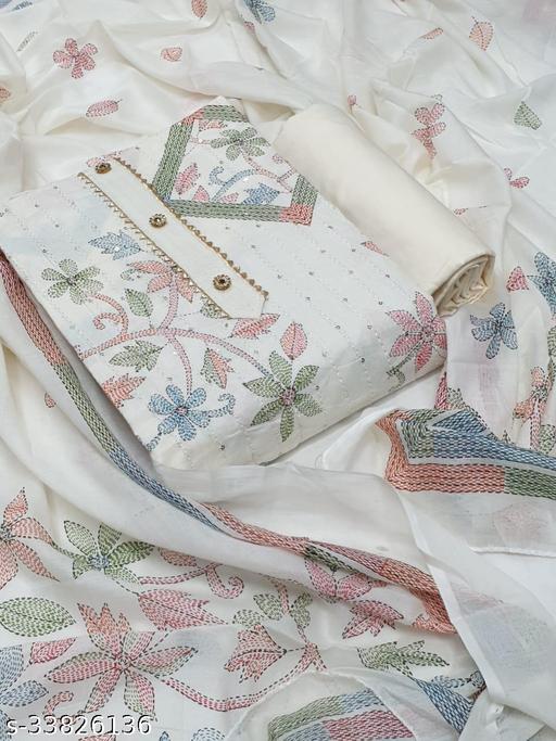 Women's White Botanical Printed Soft Cotton Suits & Dress Materials - amamestyle