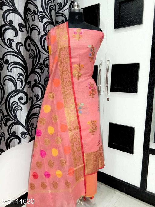 Women's Pink Floral Woven Design Banarasi Cotton Suits & Dress Materials - amamestyle