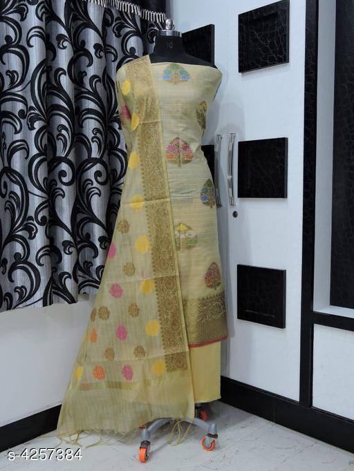 Women's Cream Floral Woven Design Chanderi Cotton Suits & Dress Materials