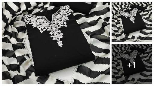 Women's Black Floral Embroidered Georgette Suits & Dress Materials