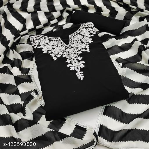 Women's Black Floral Embroidered Georgette Suits & Dress Materials - amamestyle