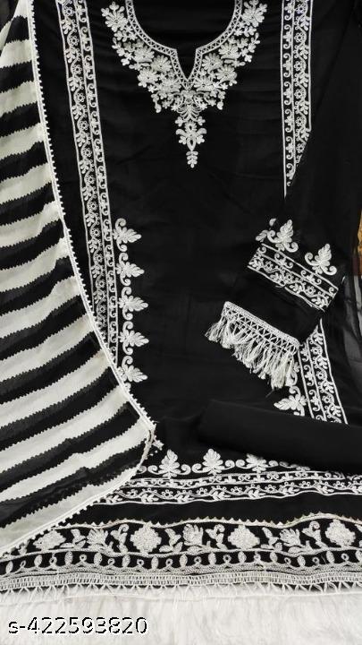 Women's Black Floral Embroidered Georgette Suits & Dress Materials - amamestyle