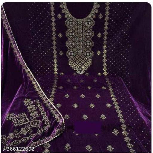 Woman wollen velvet shaneel siroski drees meterail purple unstitched  - amamestyle