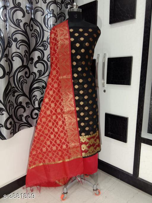 Women's Black Zari Butta Woven Design Cotton Silk Suits & Dress Materials - amamestyle