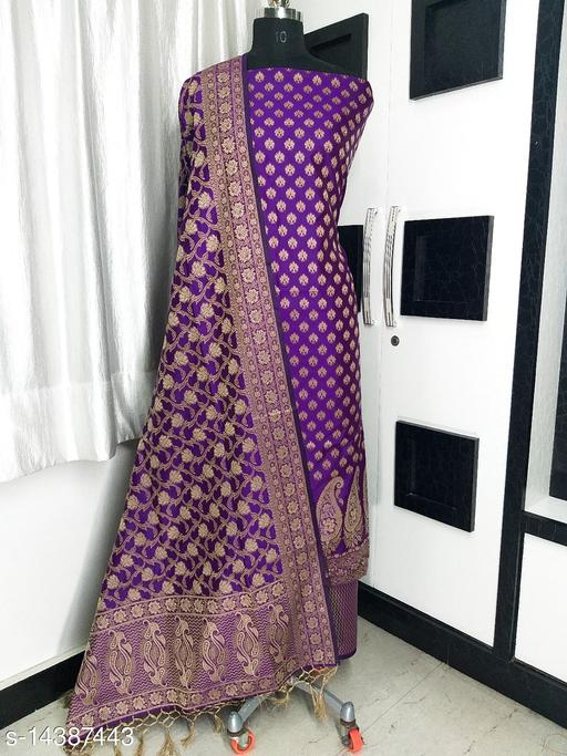 Women's Purple Woven Design Zari Woven Silk Suits & Dress Materials - amamestyle