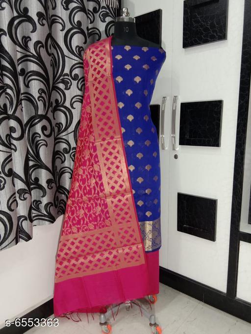Women's Blue Ethnic Motif Woven Design Cotton Silk Suits & Dress Materials - amamestyle