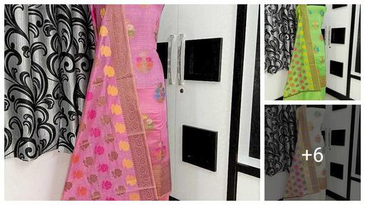 Women's Pink Floral Woven Design Cotton Silk Suits & Dress Materials