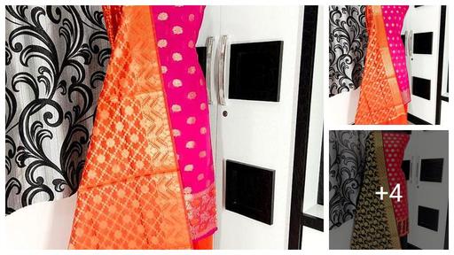 Women's Pink Floral Woven Design Cotton Silk Suits & Dress Materials