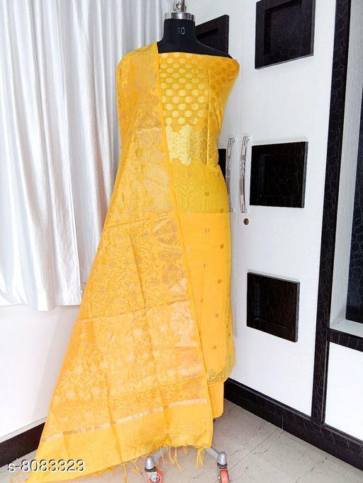 Women's Yellow Floral Zari Woven Cotton Suits & Dress Materials