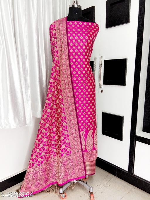 Women's Pink Ethnic Motif Zari Woven Silk Suits & Dress Materials