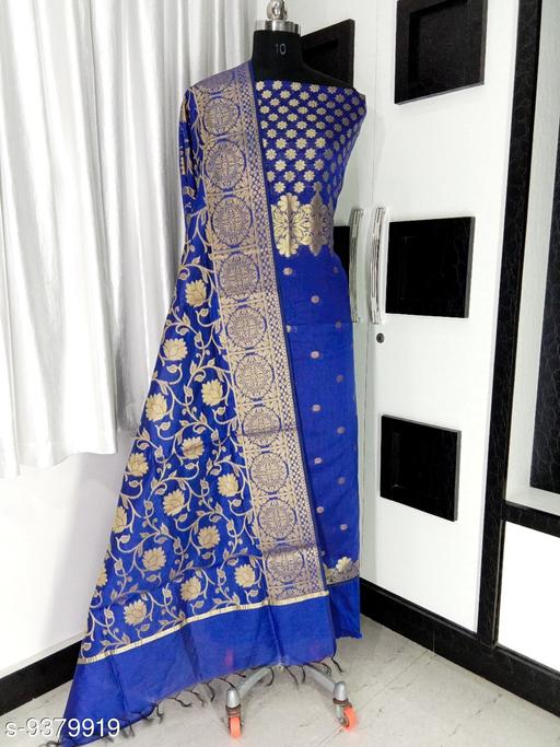 Women's Blue Floral Zari Woven Cotton Silk Suits & Dress Materials - amamestyle