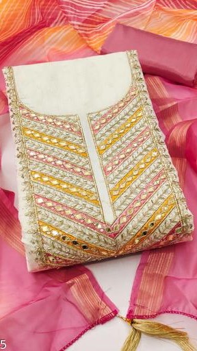 Pink Chanderi cotton dress material for women |With beautiful floral embroidery all over top and duppata | unstiched dresses