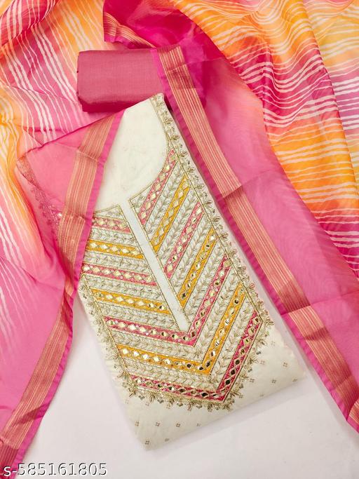 Pink Chanderi cotton dress material for women |With beautiful floral embroidery all over top and duppata | unstiched dresses - amamestyle