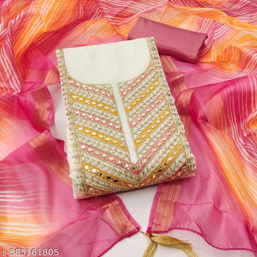 Pink Chanderi cotton dress material for women |With beautiful floral embroidery all over top and duppata | unstiched dresses - amamestyle