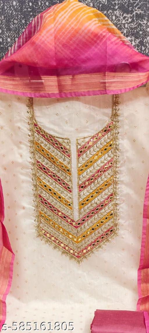 Pink Chanderi cotton dress material for women |With beautiful floral embroidery all over top and duppata | unstiched dresses - amamestyle